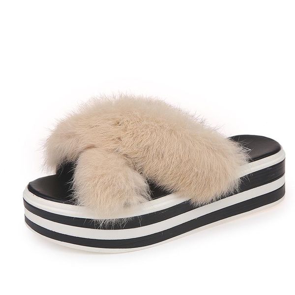 thick-soled real hair slippers female summer korean version of the fashion wear high-heeled casual flat slippers., Black
thick-soled real hair slippers female summer korean version of the fashion wear high-heeled casual flat slippers., Black