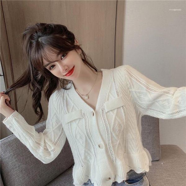 women's knits & tees autumn winter fashion ruffled cardigan temperament v-neck short sweater, White
women's knits & tees autumn winter fashion ruffled cardigan temperament v-neck short sweater, White