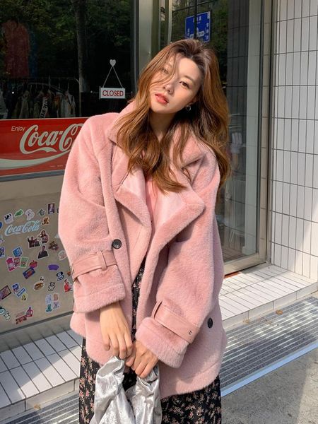 women's fur & faux women 2021 winter mink coat female loose double-breasted overcoat thick warm ladies imitation plush coats c611, Black 
women's fur & faux women 2021 winter mink coat female loose double-breasted overcoat thick warm ladies imitation plush coats c611, Black