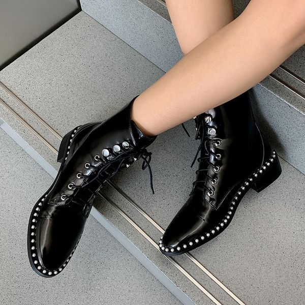 boots genuine leather rivets women ankle night club motorcycle winter med heels warm short big size shoes woman, Black 
boots genuine leather rivets women ankle night club motorcycle winter med heels warm short big size shoes woman, Black