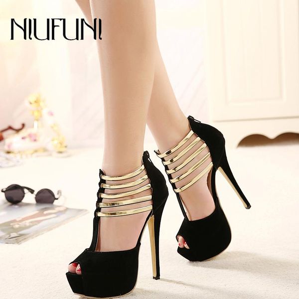 women's sandals roman super high heels metal decoration plus35-45 peep toes suede waterproof platform shoes back zipper dress, Black
women's sandals roman super high heels metal decoration plus35-45 peep toes suede waterproof platform shoes back zipper dress, Black