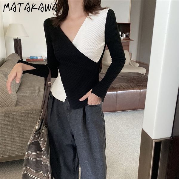 matakawa knitted sweater women retro black and white cross v-neck woman sweaters korean slim long-sleeved casual pullovers 210513, White;black
matakawa knitted sweater women retro black and white cross v-neck woman sweaters korean slim long-sleeved casual pullovers 210513, White;black