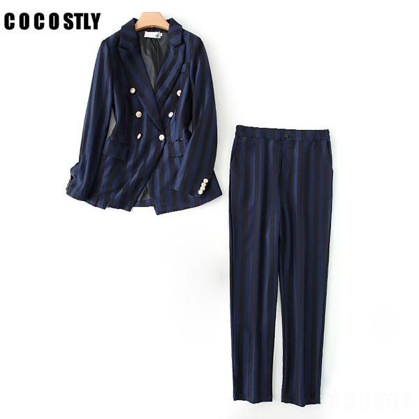 elegant pant suits 2 piece set women striped blue blazer vintage wide leg pants outfit costume femme women's two, White
elegant pant suits 2 piece set women striped blue blazer vintage wide leg pants outfit costume femme women's two, White