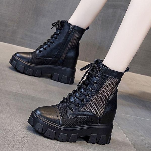 mesh ankle boots women's thin breathable korean style hollow short thick sole increased sandal, Black
mesh ankle boots women's thin breathable korean style hollow short thick sole increased sandal, Black