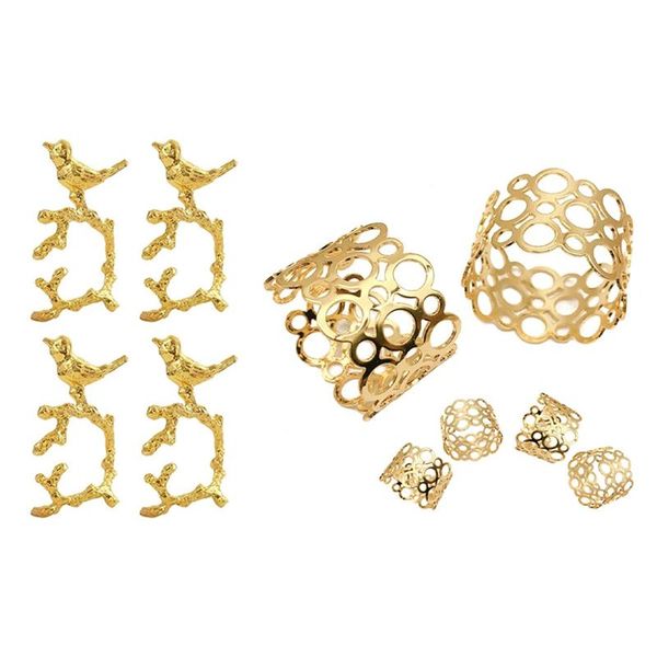 napkin rings 10 pcs metal holder for party dinner christmas table decoration, 6 bird shape & 4 hollow round