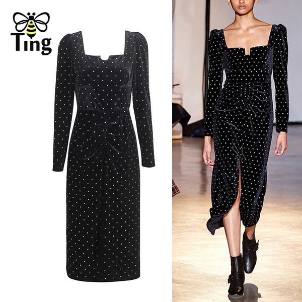 designer runway vintage square collar luxury glitter midi party night dress split elegant black velvet long robe 210513, Black;gray
designer runway vintage square collar luxury glitter midi party night dress split elegant black velvet long robe 210513, Black;gray
