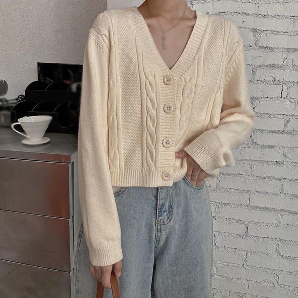 women's knits & tees knitted crop cardigan women korean short sweater long sleeve v neck casual button thick solid female 2021, White
women's knits & tees knitted crop cardigan women korean short sweater long sleeve v neck casual button thick solid female 2021, White