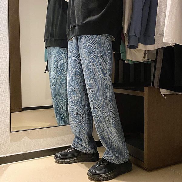 men's jeans men casual cashew flower print jean pants elastic waist denim fashion streetwear straight trousers women clothing, Blue
men's jeans men casual cashew flower print jean pants elastic waist denim fashion streetwear straight trousers women clothing, Blue