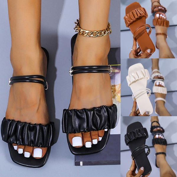 sandals women's fashion flat bottom solid color pu leather square toe slippers summer casual beach sandalias de mujer, Black
sandals women's fashion flat bottom solid color pu leather square toe slippers summer casual beach sandalias de mujer, Black