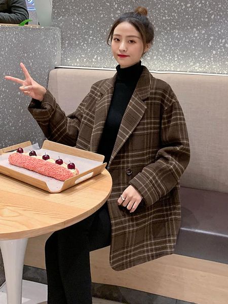 women's wool & blends plaid suit coat women short 2021 winter small loose temperament woolen, Black
women's wool & blends plaid suit coat women short 2021 winter small loose temperament woolen, Black