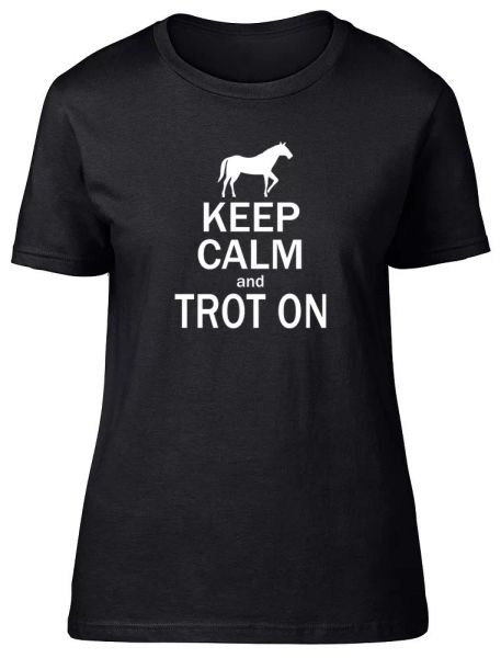 keep calm and trot on ladies womens fitted t-shirt horse riding birthday tee, White;black
keep calm and trot on ladies womens fitted t-shirt horse riding birthday tee, White;black
