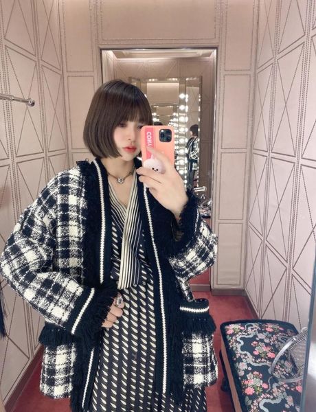 women's wool & blends 2021 spring and summer loose temperament coat korean waistless plaid tweed 9195#, Black
women's wool & blends 2021 spring and summer loose temperament coat korean waistless plaid tweed 9195#, Black