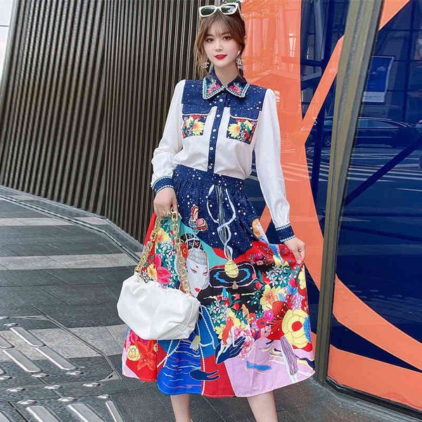 two piece dress spring fall fashion runway two girls'ensemble long sleeve with midi print blouse and dress aline vintage outfit suit 64, White
two piece dress spring fall fashion runway two girls'ensemble long sleeve with midi print blouse and dress aline vintage outfit suit 64, White