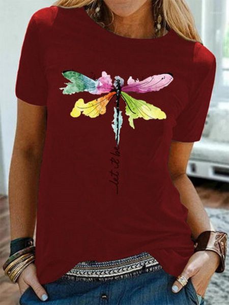 women's t-shirt summer casual fashion colorful dragonfly printing pattern round neck short sleeve multi-color women, White
women's t-shirt summer casual fashion colorful dragonfly printing pattern round neck short sleeve multi-color women, White
