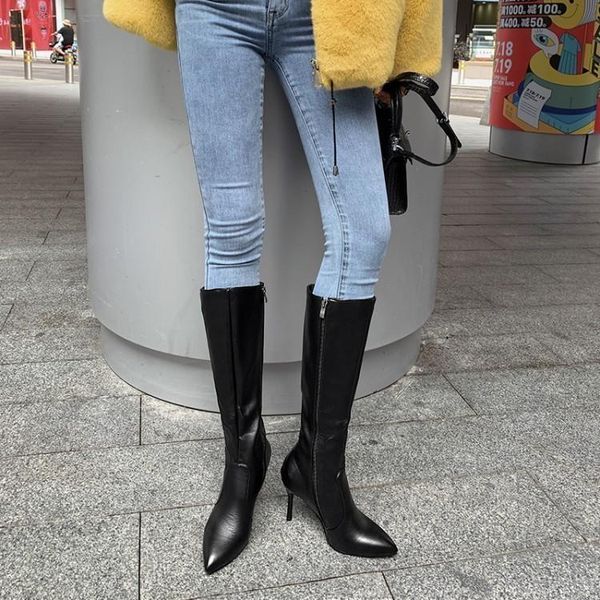 boots wind pointed knight side zipper thin heel high heels women's below knee tube nightclub fashion, Black
boots wind pointed knight side zipper thin heel high heels women's below knee tube nightclub fashion, Black