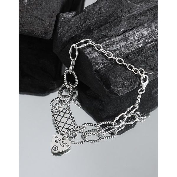 bangle di-566 ins niche design sense retro old love square brand chain texture s925 sterling silver bracelet women, Black
bangle di-566 ins niche design sense retro old love square brand chain texture s925 sterling silver bracelet women, Black