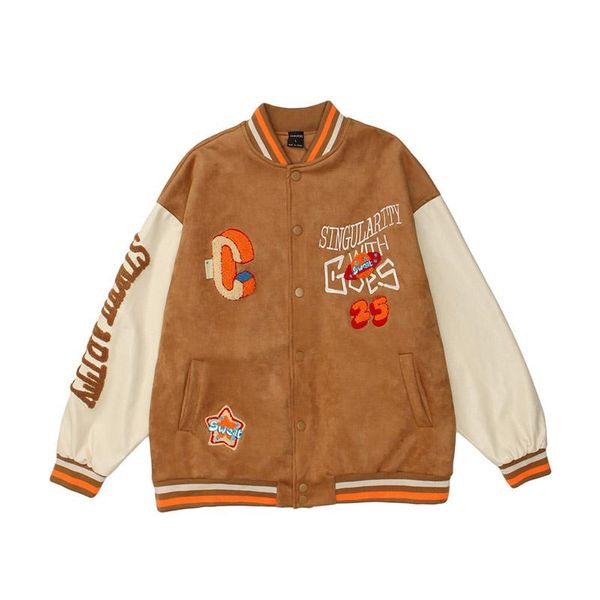men's jackets furry color block patchwork streetwear bsaeball men hip hop embroidery letter suede leather outwear clothing, Black;brown
men's jackets furry color block patchwork streetwear bsaeball men hip hop embroidery letter suede leather outwear clothing, Black;brown