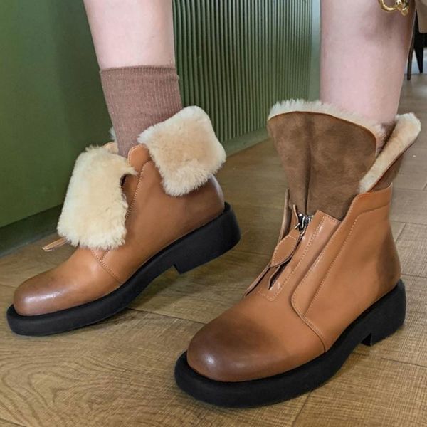 boots women's genuine leather patchwork front zip flats snow casual punk wool inside fold winter short ankle shoes women, Black
boots women's genuine leather patchwork front zip flats snow casual punk wool inside fold winter short ankle shoes women, Black