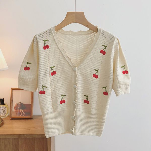 casual dresses embroidery cherry sweater women sweet v-neck cardigan 2021 summer korean fashion hollow out cropped knitted pul, Black;gray
casual dresses embroidery cherry sweater women sweet v-neck cardigan 2021 summer korean fashion hollow out cropped knitted pul, Black;gray