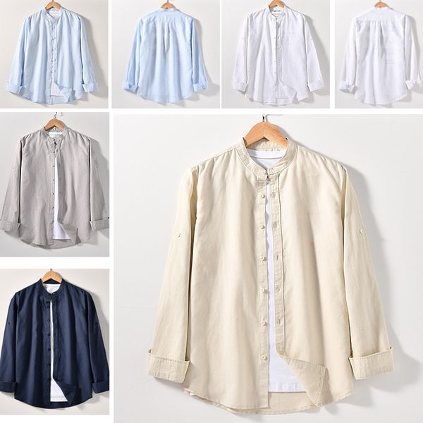 chinese style men's cotton hemp stand collar simple fresh versatile casual solid color shirt men's long sleeve, White;black
chinese style men's cotton hemp stand collar simple fresh versatile casual solid color shirt men's long sleeve, White;black