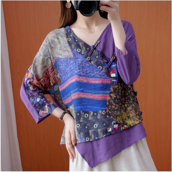 women's blouses & shirts summer arts style women half sleeve loose v-neck button blouse patchwork vintage print patchwork shirts, White
women's blouses & shirts summer arts style women half sleeve loose v-neck button blouse patchwork vintage print patchwork shirts, White