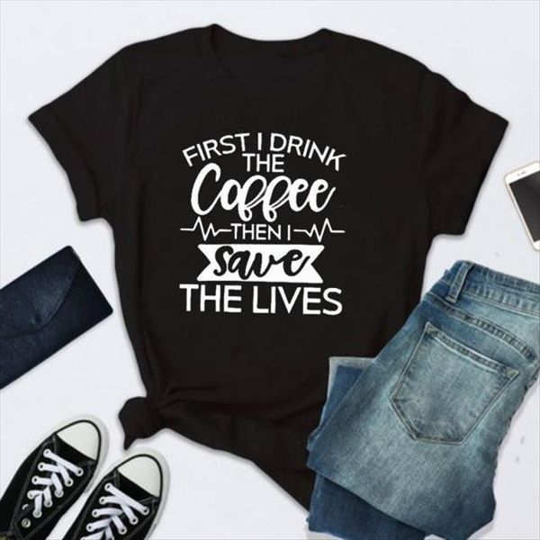 first i drink the coffee womens letter print short sleeve o neck loose ladies summer tee, White
first i drink the coffee womens letter print short sleeve o neck loose ladies summer tee, White