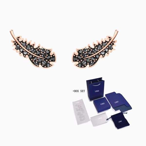 fashion jewelry swa naughty pierced earrings feather shape black pavé zircon rose gold women luxury stud, Golden;silver
fashion jewelry swa naughty pierced earrings feather shape black pavé zircon rose gold women luxury stud, Golden;silver