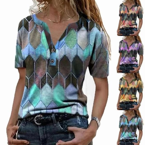 women's t-shirt 2021 large size women decoration v-neck geometric print turn collar short-sleeved, White
women's t-shirt 2021 large size women decoration v-neck geometric print turn collar short-sleeved, White