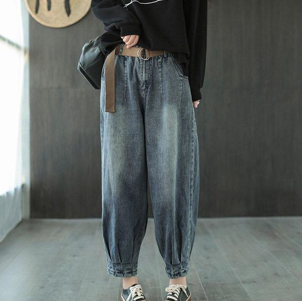fairynatural ladies elastic waist loose jeans vintage women casual pocket bleached denim trousers spring winter 2021 women's, Blue
fairynatural ladies elastic waist loose jeans vintage women casual pocket bleached denim trousers spring winter 2021 women's, Blue