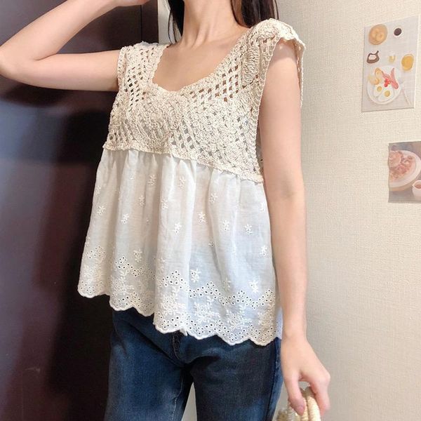 women's blouses & shirts korean vintage white beige patchwork sleeveless lace shirt women vest crochet summer crop blouse for 2021
women's blouses & shirts korean vintage white beige patchwork sleeveless lace shirt women vest crochet summer crop blouse for 2021