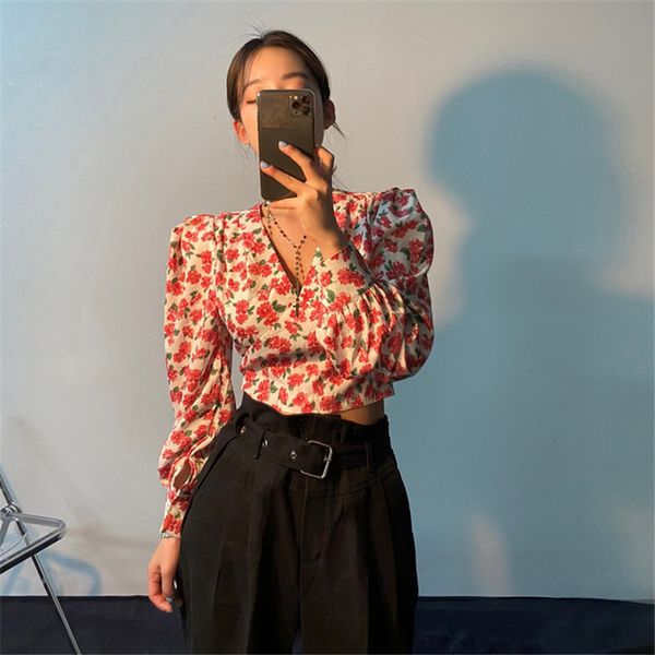 blouses chic retro high waist florals elegance short blouses v-neck sweet slim all match ol sleeves shirts, White
blouses chic retro high waist florals elegance short blouses v-neck sweet slim all match ol sleeves shirts, White