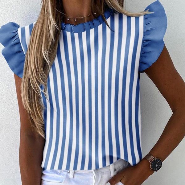 women striped print ruffle blouse fashion summer butterfly sleeve shirt casual o-neck streetwear women's blouses & shirts, White
women striped print ruffle blouse fashion summer butterfly sleeve shirt casual o-neck streetwear women's blouses & shirts, White