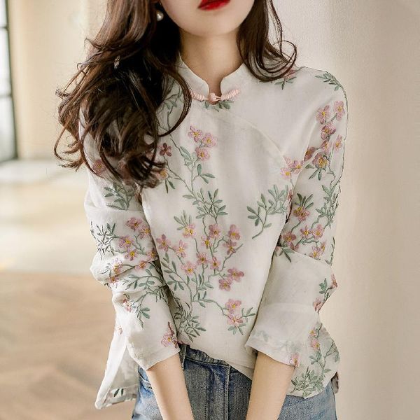 women's blouses & shirts linen shirt cheongsam blouse chinese style flower embroidery long sleeve autumn cotton and elegan, White
women's blouses & shirts linen shirt cheongsam blouse chinese style flower embroidery long sleeve autumn cotton and elegan, White