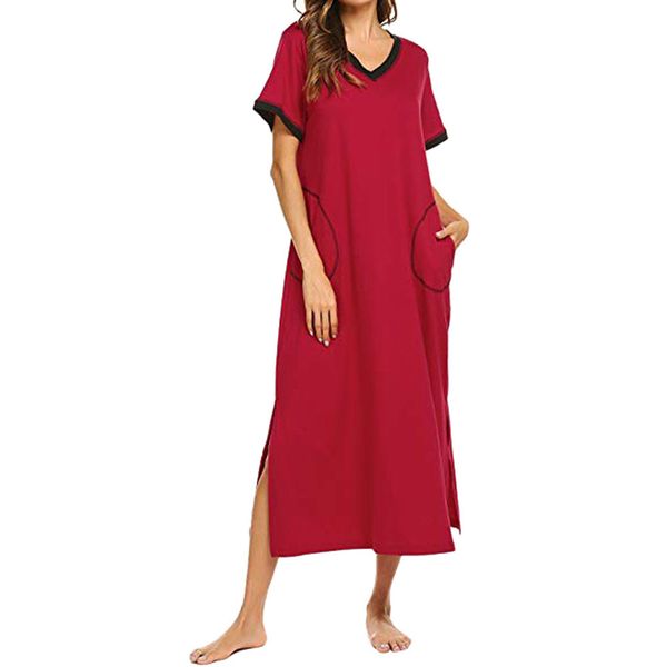 women's sleepwear 2021 station spring summer stitching hem split poet short sleeve night, Black;red
women's sleepwear 2021 station spring summer stitching hem split poet short sleeve night, Black;red