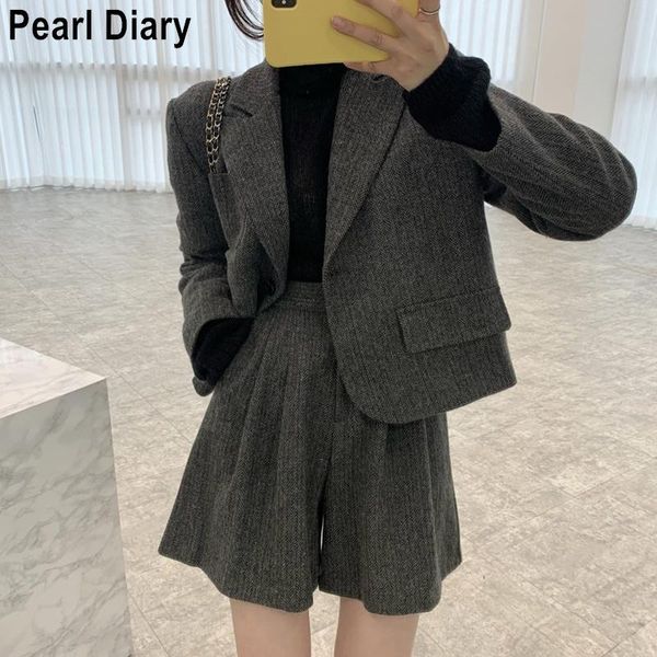 women's tracksuits autumn long sleeve suits 2 pieces set women coat high waist shorts sets vintage blazer two outfits korean fashion 20, Gray
women's tracksuits autumn long sleeve suits 2 pieces set women coat high waist shorts sets vintage blazer two outfits korean fashion 20, Gray