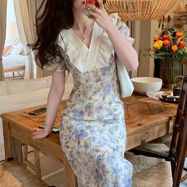 party dresses summer vintage print floral dress women high waist beach outing elegant split casual korean patchwork 2021, White;black
party dresses summer vintage print floral dress women high waist beach outing elegant split casual korean patchwork 2021, White;black