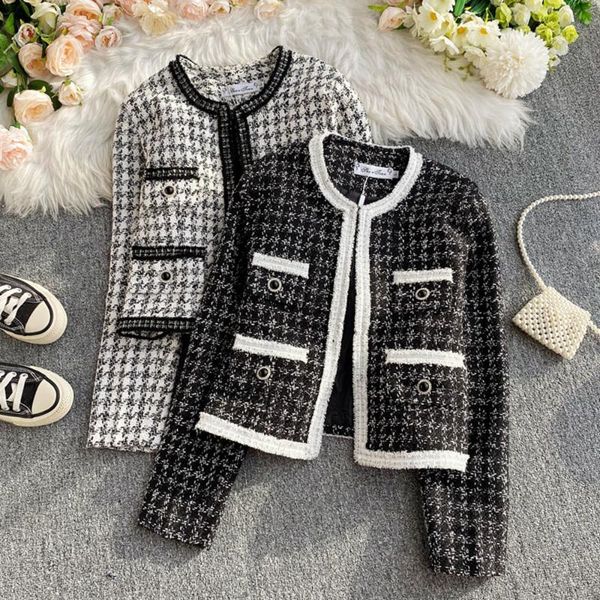 women's jackets retro temperament jacket women french tweed plaid small fragrant wind short female korean, Black;brown
women's jackets retro temperament jacket women french tweed plaid small fragrant wind short female korean, Black;brown