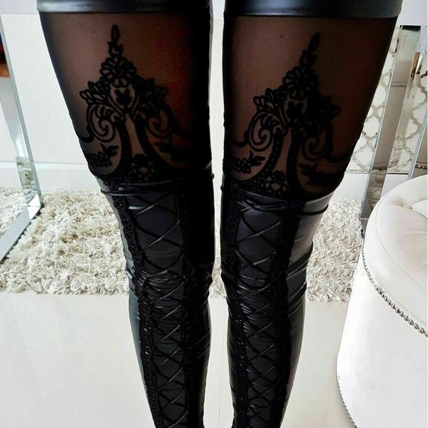 party club pu long leggings women's black lace hollow out legging leather pants stretchy skinny pencil trouser high waist & capris, Black;white
party club pu long leggings women's black lace hollow out legging leather pants stretchy skinny pencil trouser high waist & capris, Black;white