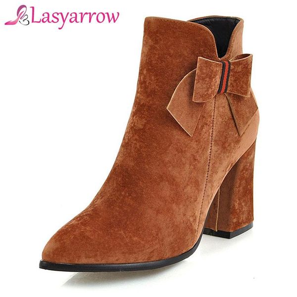 boots lasyarrow women brand shoe butterfly-knot high heel pointed toe ankle zipper suede botas thick heels retro girls, Black
boots lasyarrow women brand shoe butterfly-knot high heel pointed toe ankle zipper suede botas thick heels retro girls, Black