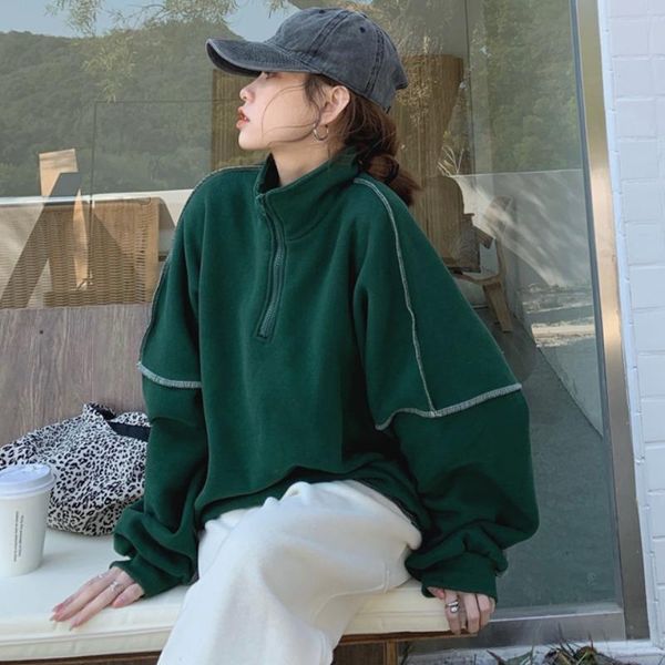 solid color standing collar sweatshirt women spring 2021 loose casual zipper thick pullover hoodie women's hoodies & sweatshirts, Black
solid color standing collar sweatshirt women spring 2021 loose casual zipper thick pullover hoodie women's hoodies & sweatshirts, Black