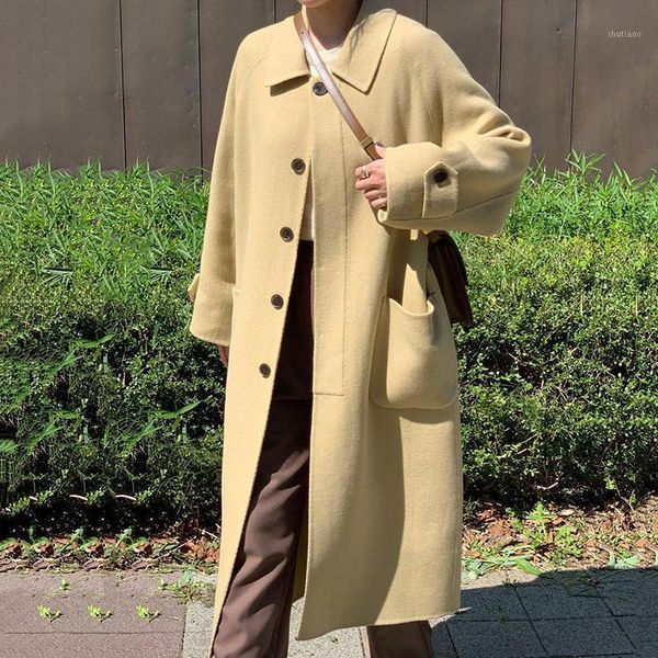 women's wool & blends vanovich korean style temperament single-breasted back slit design loose woolen coat autumn 2021 women, Black
women's wool & blends vanovich korean style temperament single-breasted back slit design loose woolen coat autumn 2021 women, Black