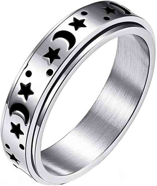 rings fashion titanium steel decompression luck turns stainless steel star moon rotatable ring, Silver
rings fashion titanium steel decompression luck turns stainless steel star moon rotatable ring, Silver