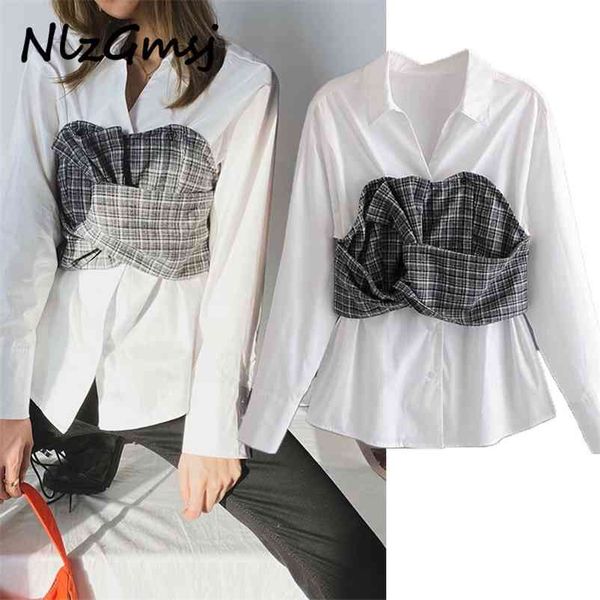 blouse spring autumn fashion turn-down collar splicing single-breasted long sleeve personality women's shirt 210628, White
blouse spring autumn fashion turn-down collar splicing single-breasted long sleeve personality women's shirt 210628, White