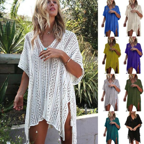 women's swimwear summer women lace corchet bikini cover-ups loose short sleeve v-neck mini dress beachwear smock boho baggy lady, White;black
women's swimwear summer women lace corchet bikini cover-ups loose short sleeve v-neck mini dress beachwear smock boho baggy lady, White;black