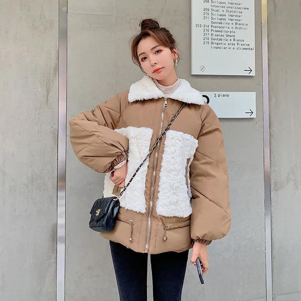 women's down & parkas patchwork women korean fashion thicken warm kawaii jacket lamb wool collar zipper cotton padded quilted coats fem, Black
women's down & parkas patchwork women korean fashion thicken warm kawaii jacket lamb wool collar zipper cotton padded quilted coats fem, Black