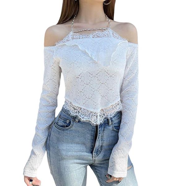 fashion women's t-shirts spring summer long sleeve t-shirt solid color chain halter slim off shoulder haut femme, White
fashion women's t-shirts spring summer long sleeve t-shirt solid color chain halter slim off shoulder haut femme, White