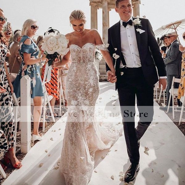 off shoulder mermaid wedding dress lace bohemian wedding dresses illusion vestidos de novia bridal gowns, White
off shoulder mermaid wedding dress lace bohemian wedding dresses illusion vestidos de novia bridal gowns, White