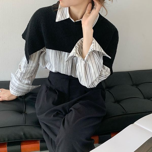 women's sweaters female sweater with irregular knitting, round collar, speed sizes o839, White;black
women's sweaters female sweater with irregular knitting, round collar, speed sizes o839, White;black