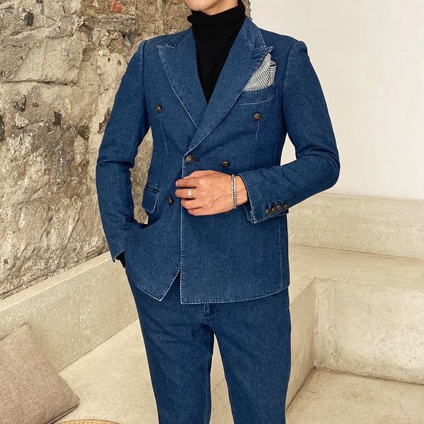 blue denim peacked lapel double breasted jacket tuxedo groomsman mens suits for wedding 2, Black
blue denim peacked lapel double breasted jacket tuxedo groomsman mens suits for wedding 2, Black