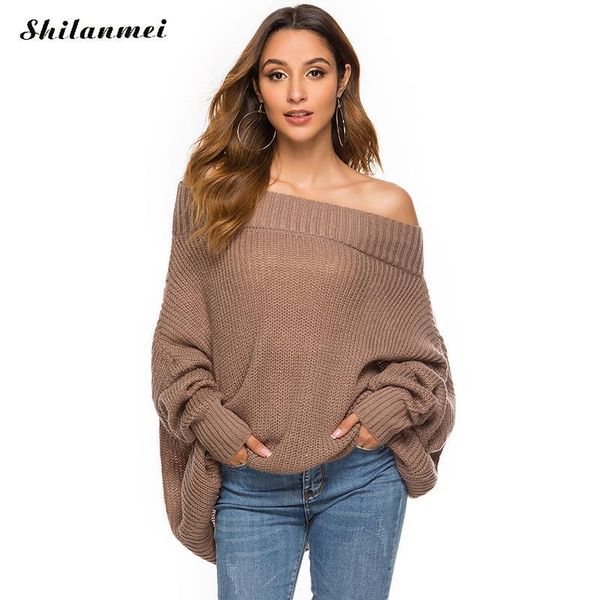 women's sweaters 2021 off shoulder knitted sweater women long pullover autumn winter pull femme jumper loose causal sleeve, White;black
women's sweaters 2021 off shoulder knitted sweater women long pullover autumn winter pull femme jumper loose causal sleeve, White;black